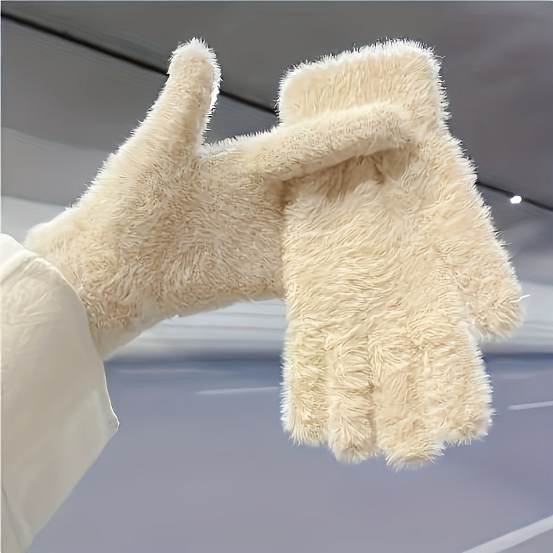 Women's Cozy Plush Winter Gloves - Warm, Stretchy Full-Finger Touchscreen Compatible Mittens in Solid Colors